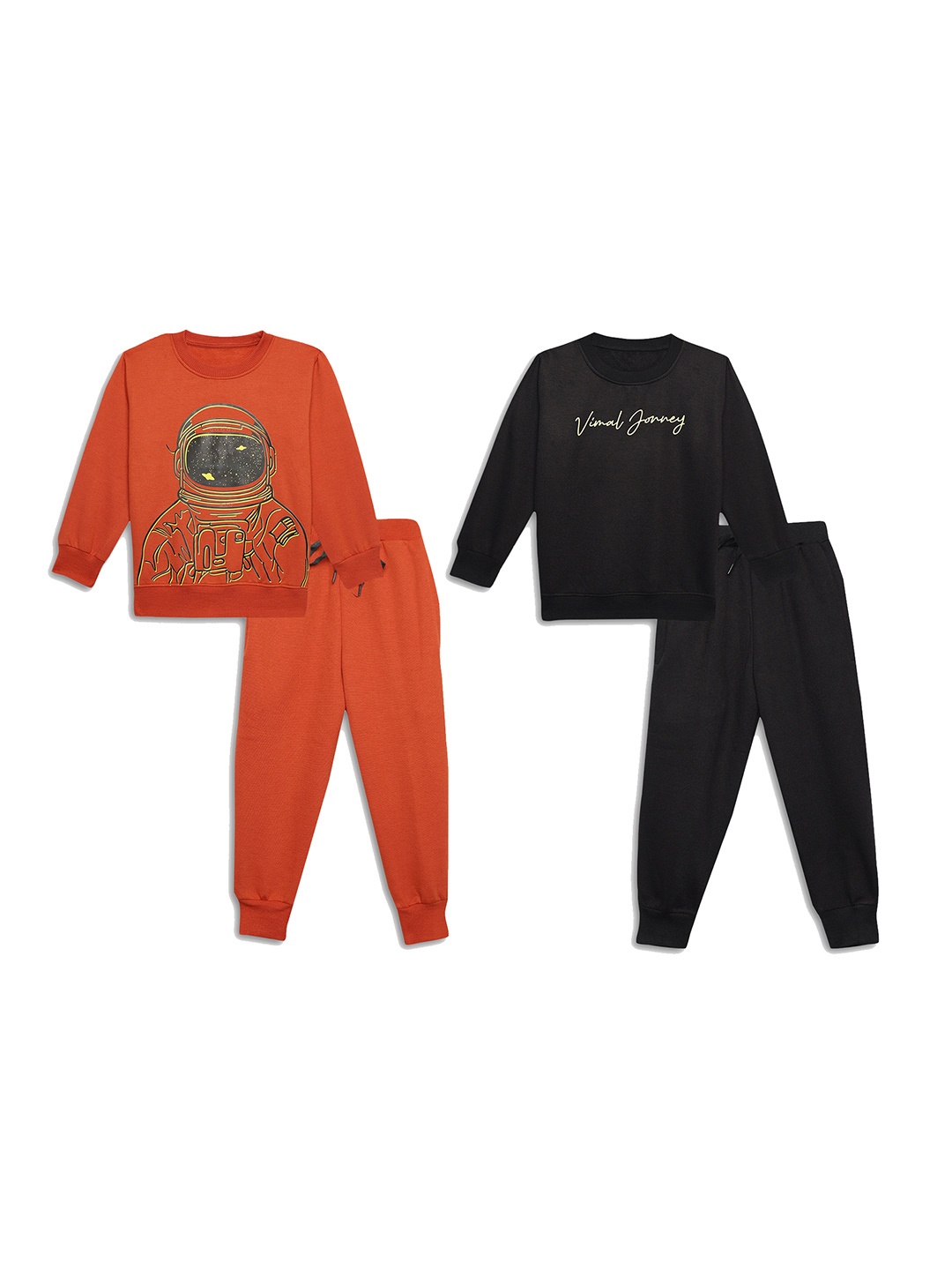 

VIMAL JONNEY Unisex Kids Pack of 2 Printed Sweatshirt with Joggers, Orange