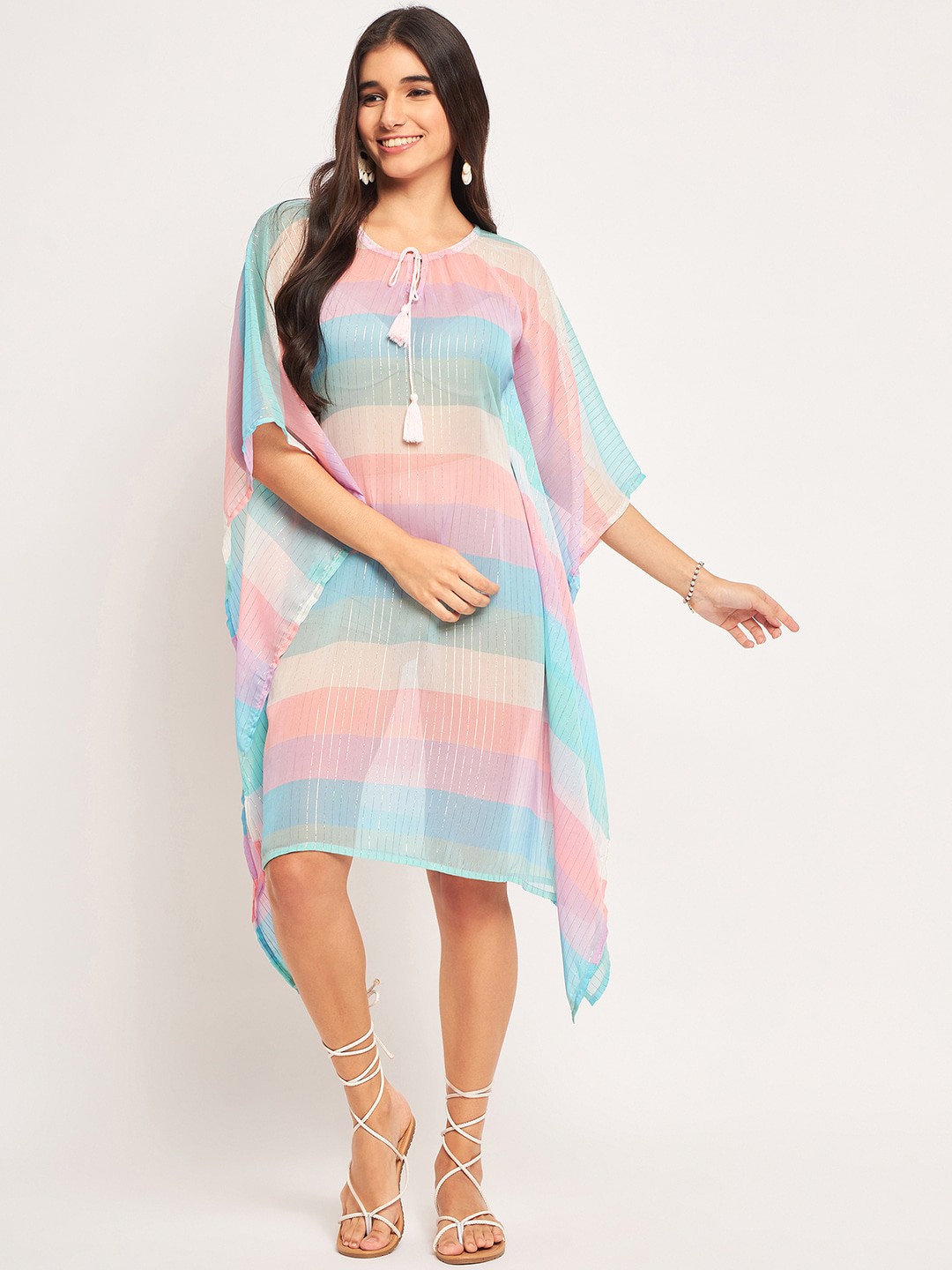 

The Kaftan Company Striped Kaftan Cover Up Dress, Pink