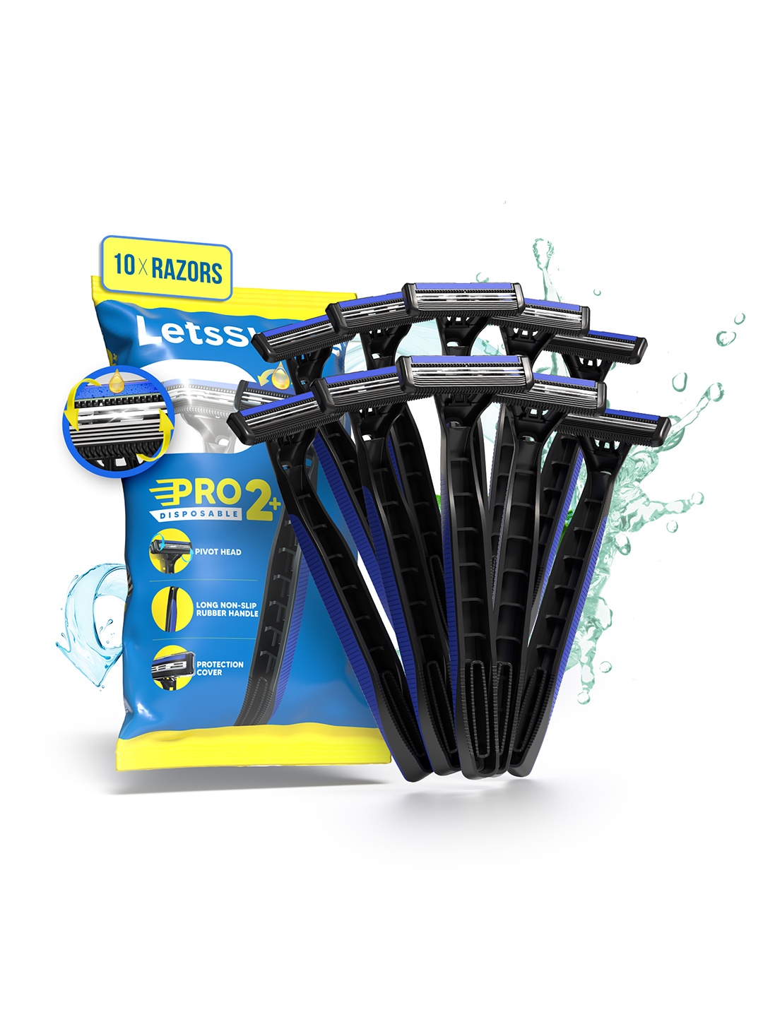 

LetsShave Set Of 10 Pro 2 Plus Disposable Razor, Blue