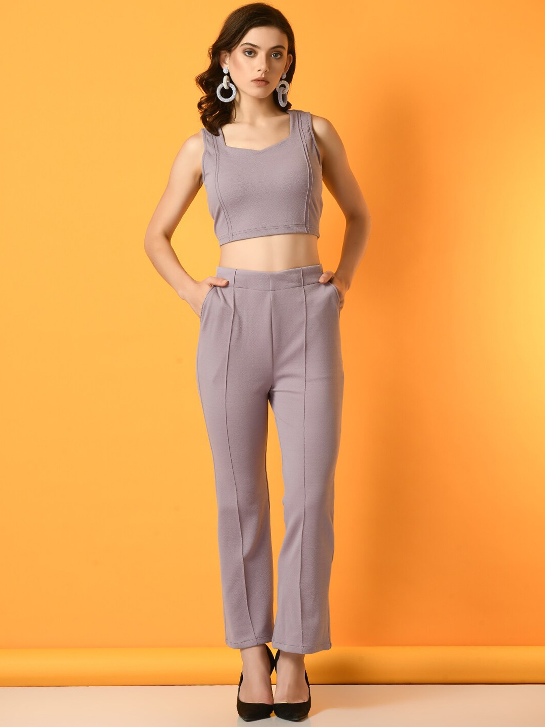 

KALINI Sweetheart Neck Crop Top With Trouser, Lavender