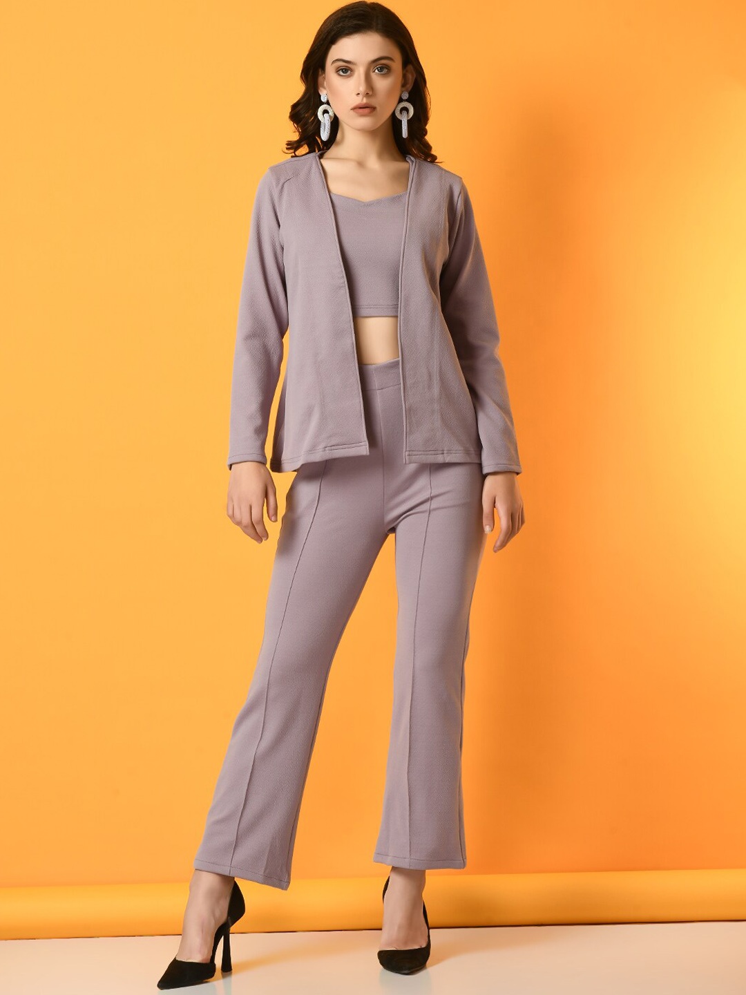 

KALINI Sweetheart Neck Crop Top & Trouser With Coat, Lavender
