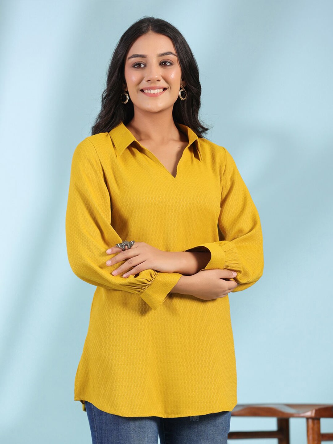 

soan Dobby Woven Design Shirt Collar Dobby Kurti, Yellow