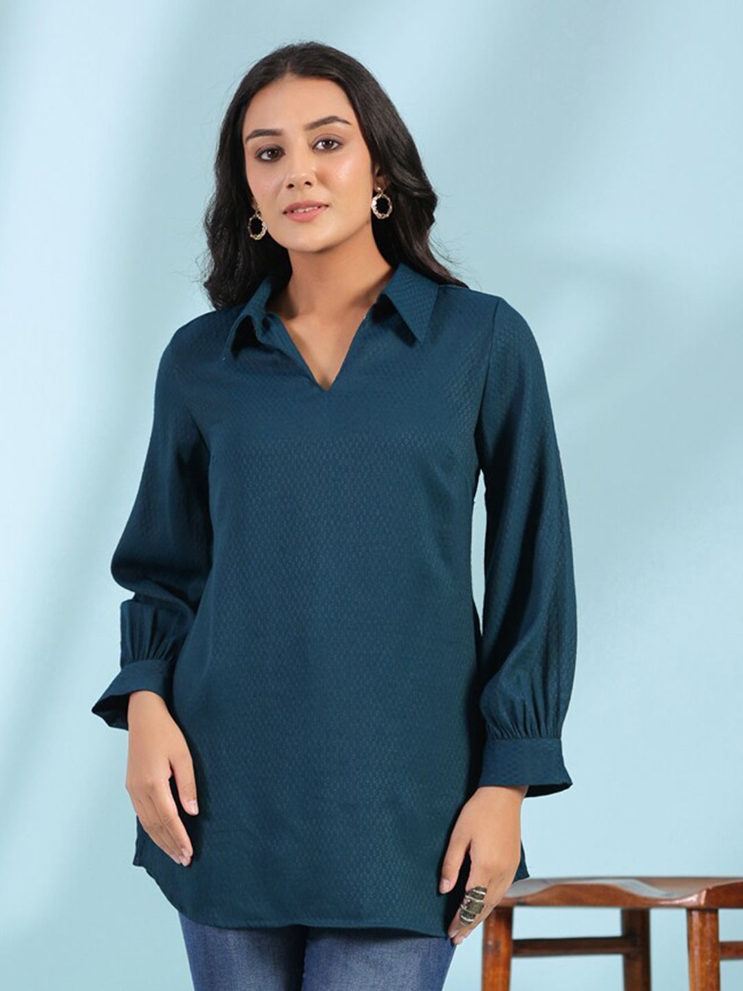

soan Dobby Woven Design Shirt Collar Dobby Kurti, Navy blue