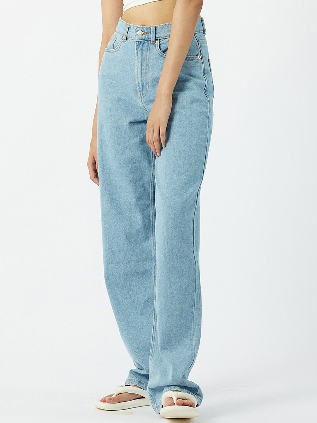 

Koovs Women Clean Look Wide Leg Cotton Jeans, Blue