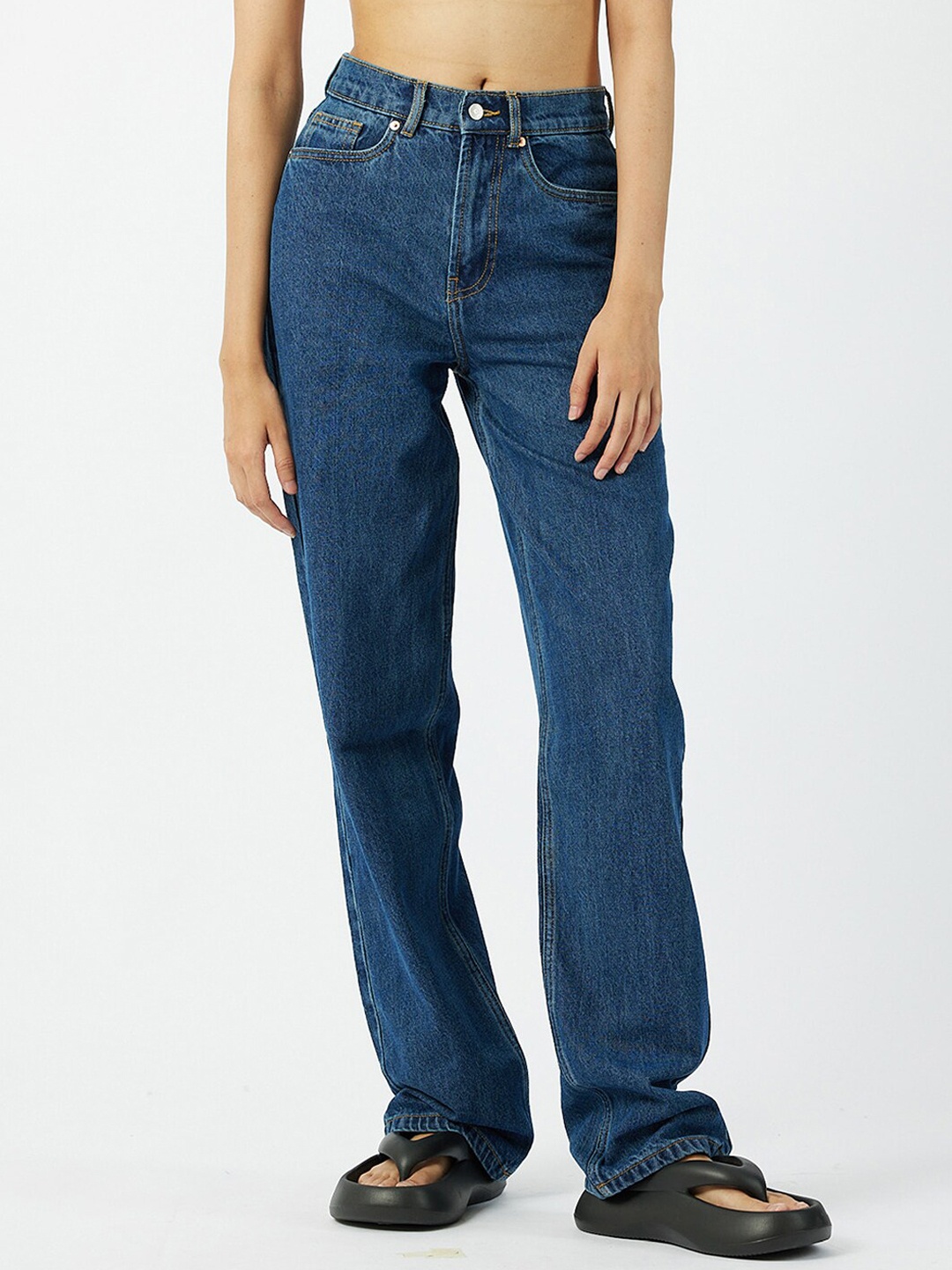 

Koovs Women Clean Look Wide Leg Cotton Jeans, Blue