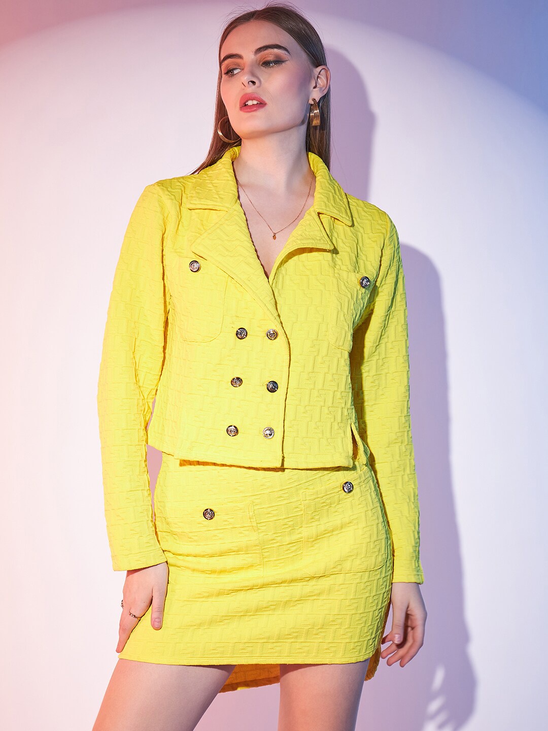 

STREET 9 Shirt Collar Sweatshirt & Skirts Co-Ords, Yellow