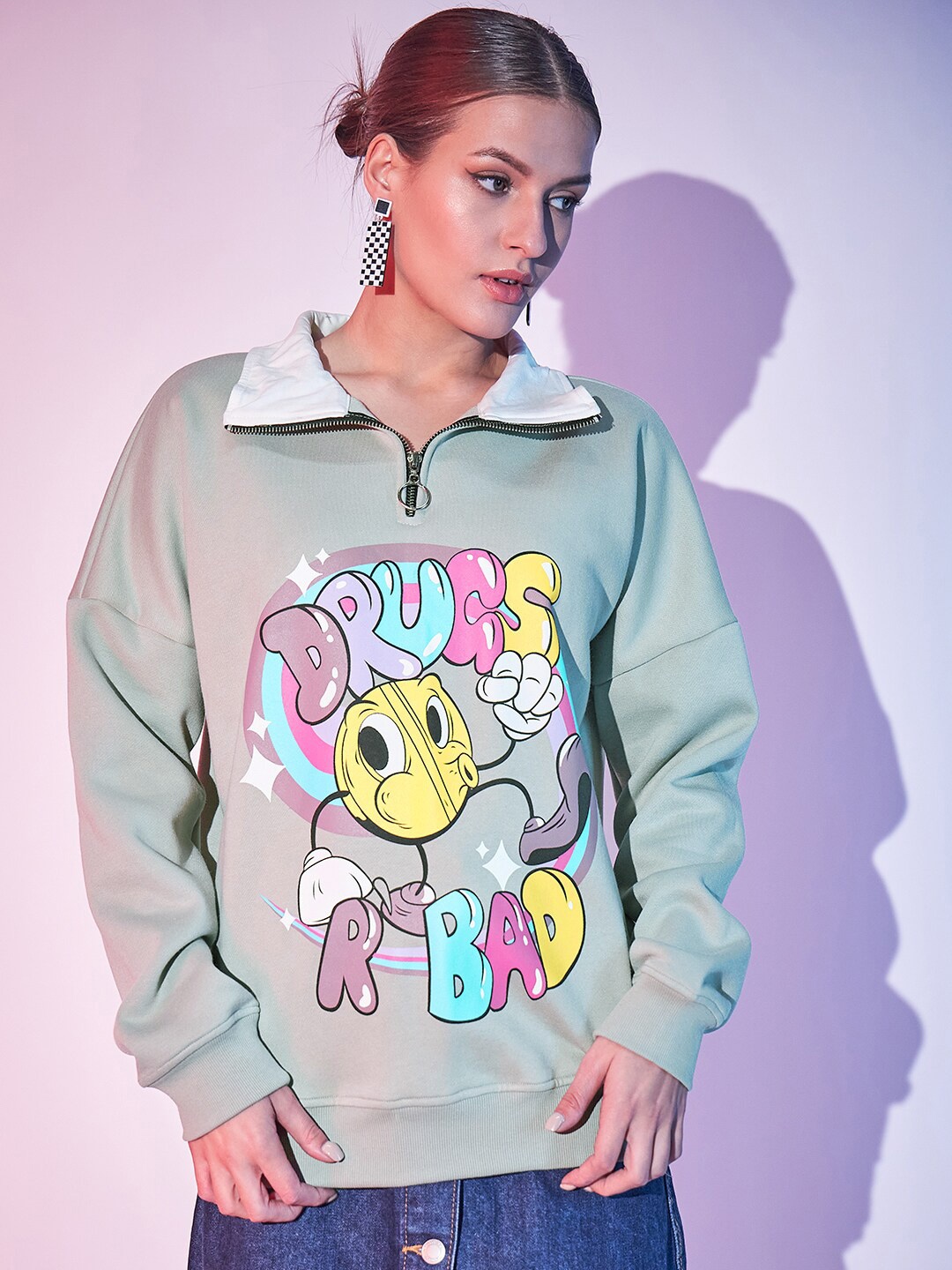 

STREET 9 Graphic Printed Pure Cotton Fleece Pullover, Grey