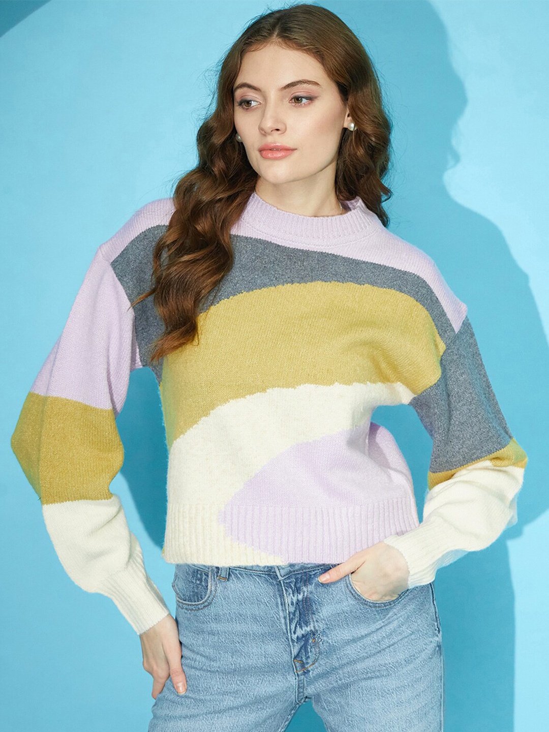 

STREET 9 Colourblocked Acrylic Pullover, Purple