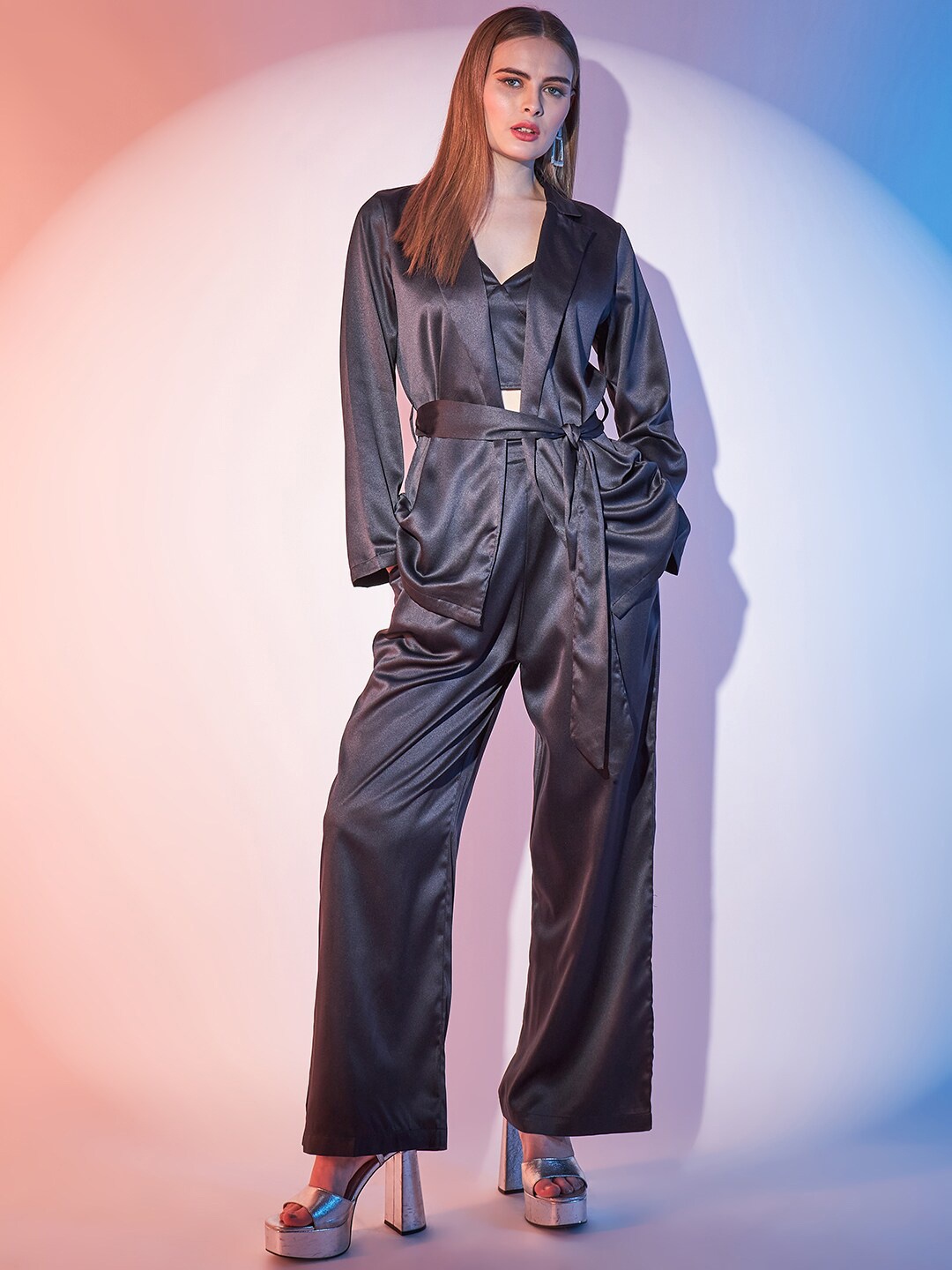 

STREET 9 V-Neck Top, Trousers and Shrug Co-Ords, Black
