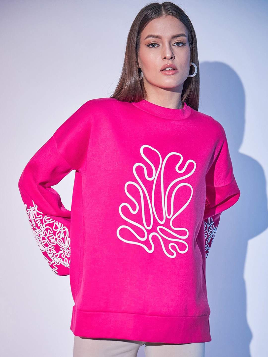 

STREET 9 Graphic Printed Fleece & Cotton Pullover Sweatshirt, Fuchsia
