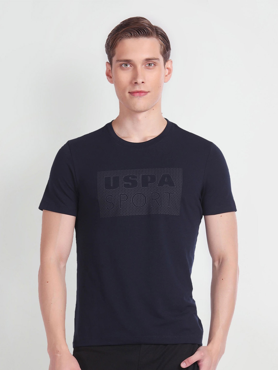 

U.S. Polo Assn. Typography Printed Round Neck Short Sleeves T-shirt, Navy blue