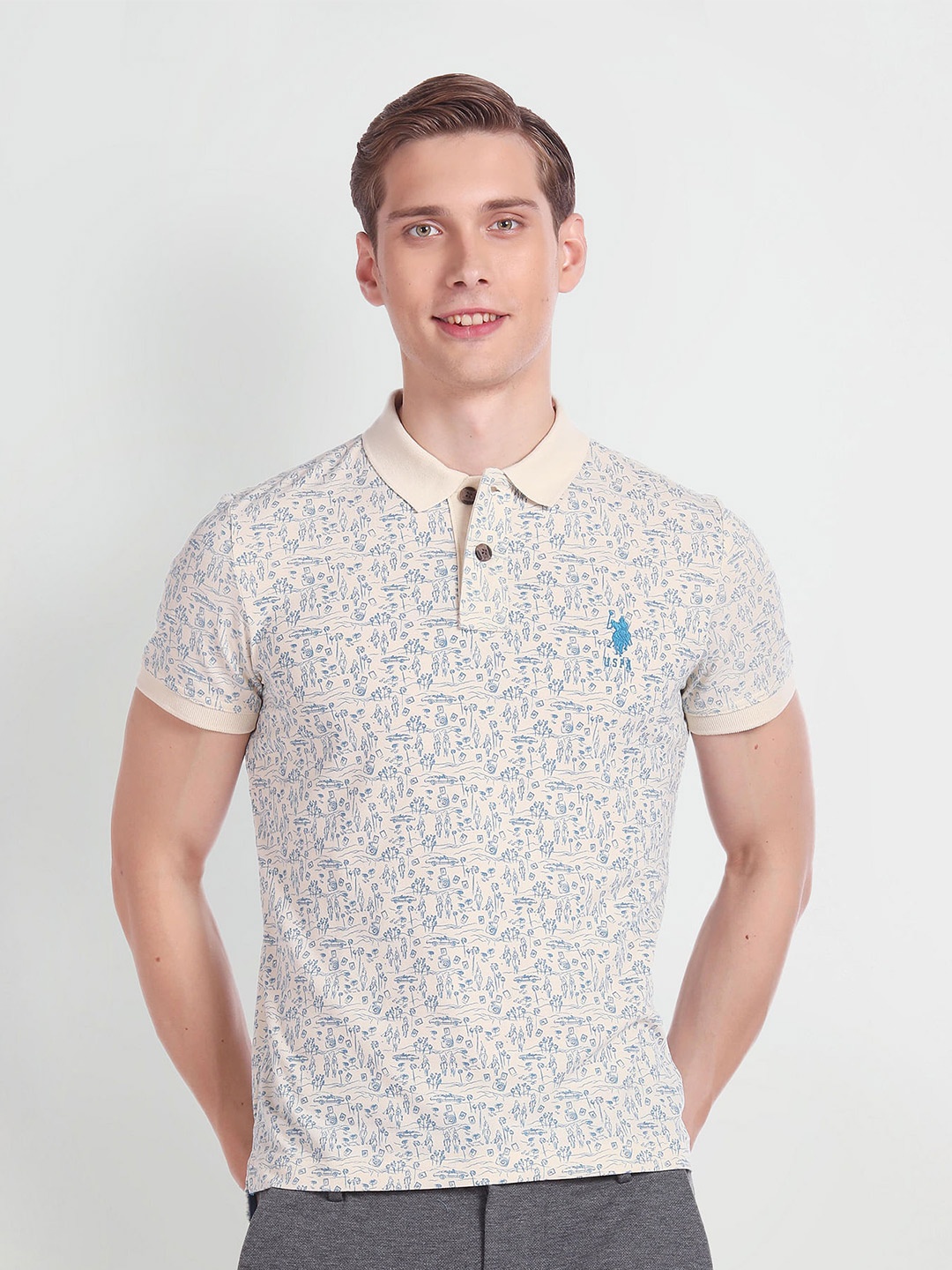 

U.S. Polo Assn. Denim Co. Graphic Printed Polo Collar Casual T-shirt, White