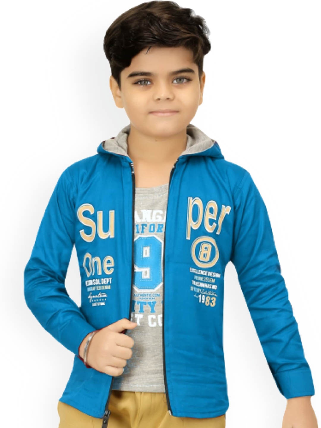 

BAESD Boys Typography Printed Hooded Lightweight Open Front Jacket, Blue