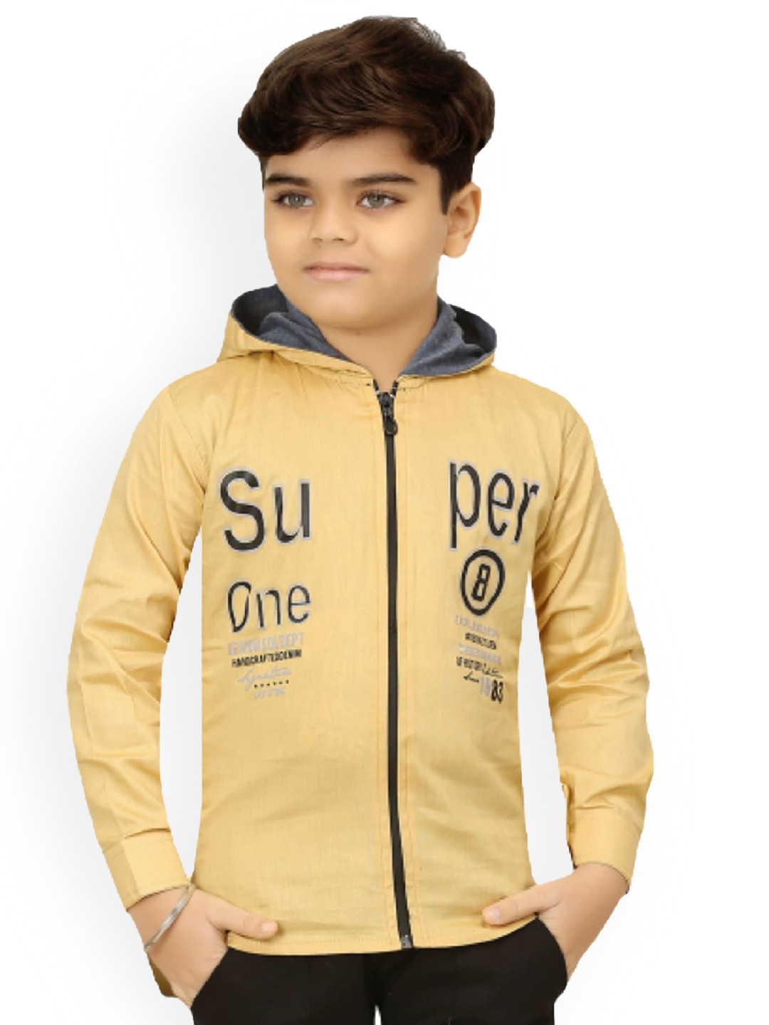 

BAESD Boys Typography Printed Lightweight Tailored Jacket With Attached T-shirt, Beige