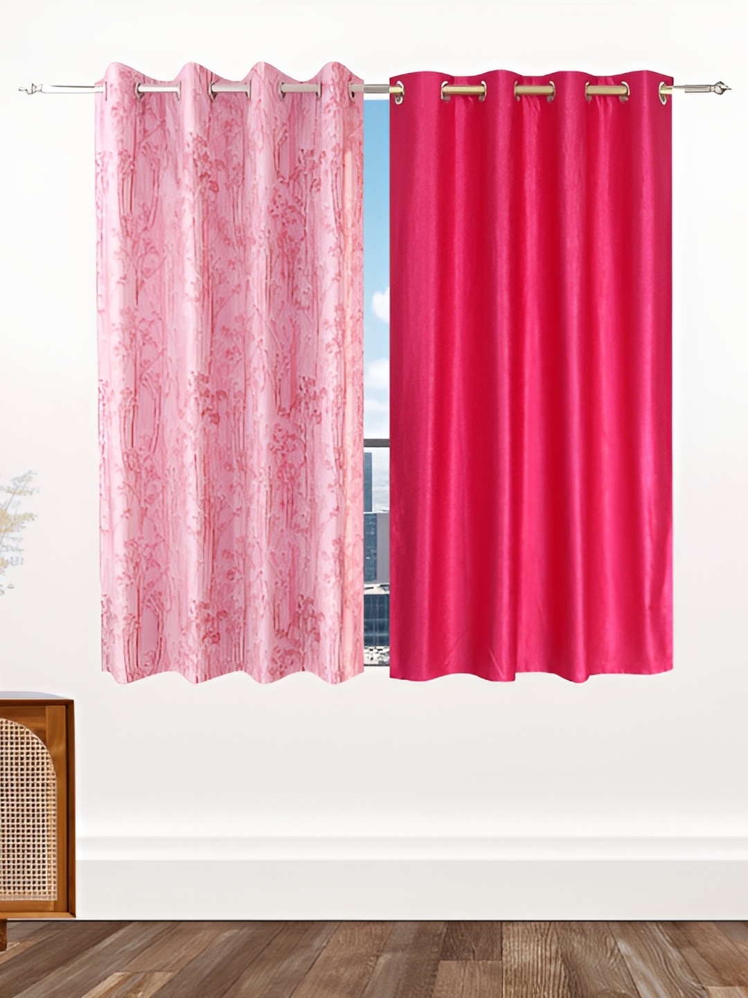 

Ville Style Pink & Peach 2 Pieces Floral Room Darkening Window Curtains