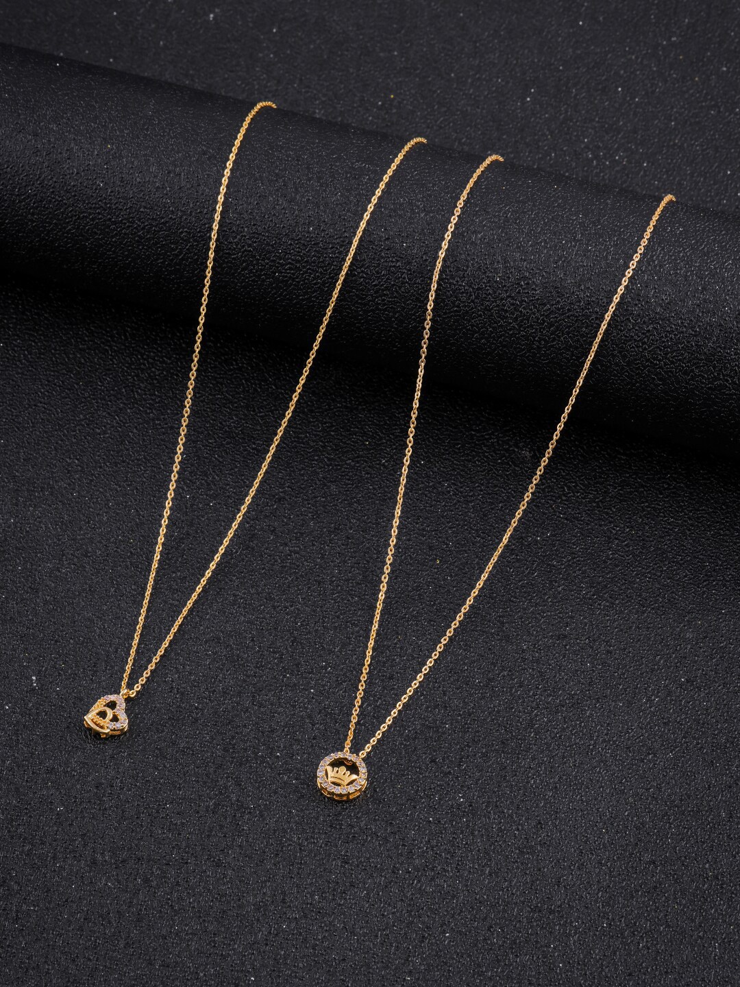 

DressBerry Set Of 2 Gold-Toned Gold-Plated Stones Studded Antique Chain