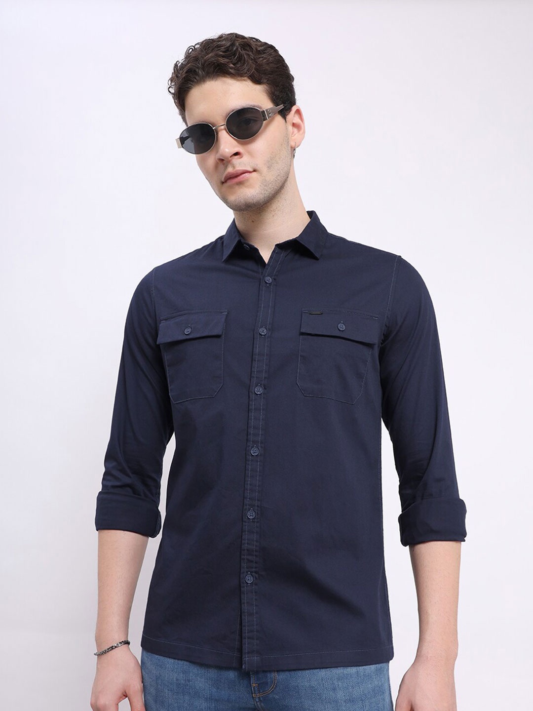 

Lee Spread Collar Slim Fit Twill Shirt, Navy blue