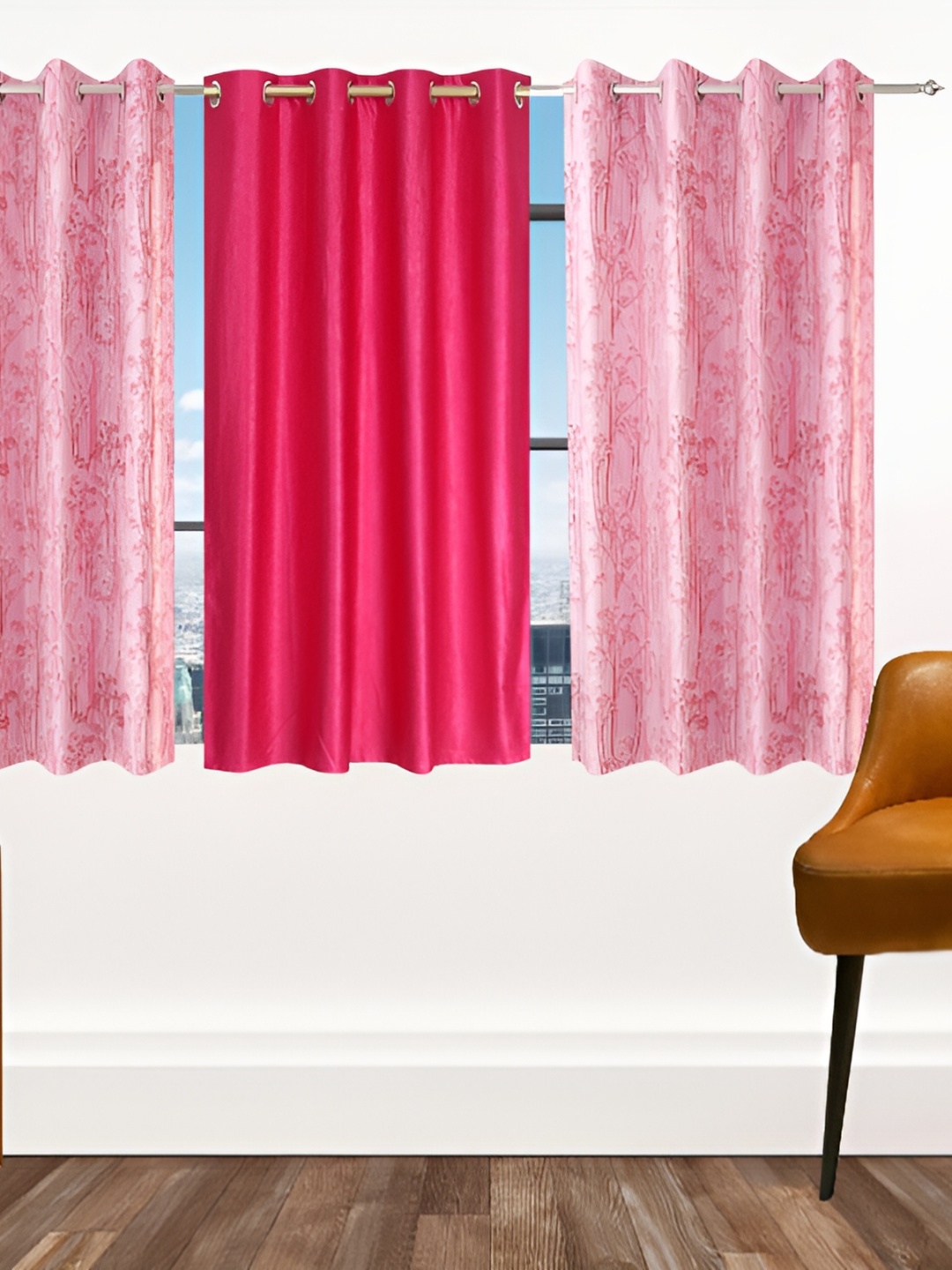 

Ville Style Pink & Peach 3 Pieces Floral Room Darkening Window Curtains