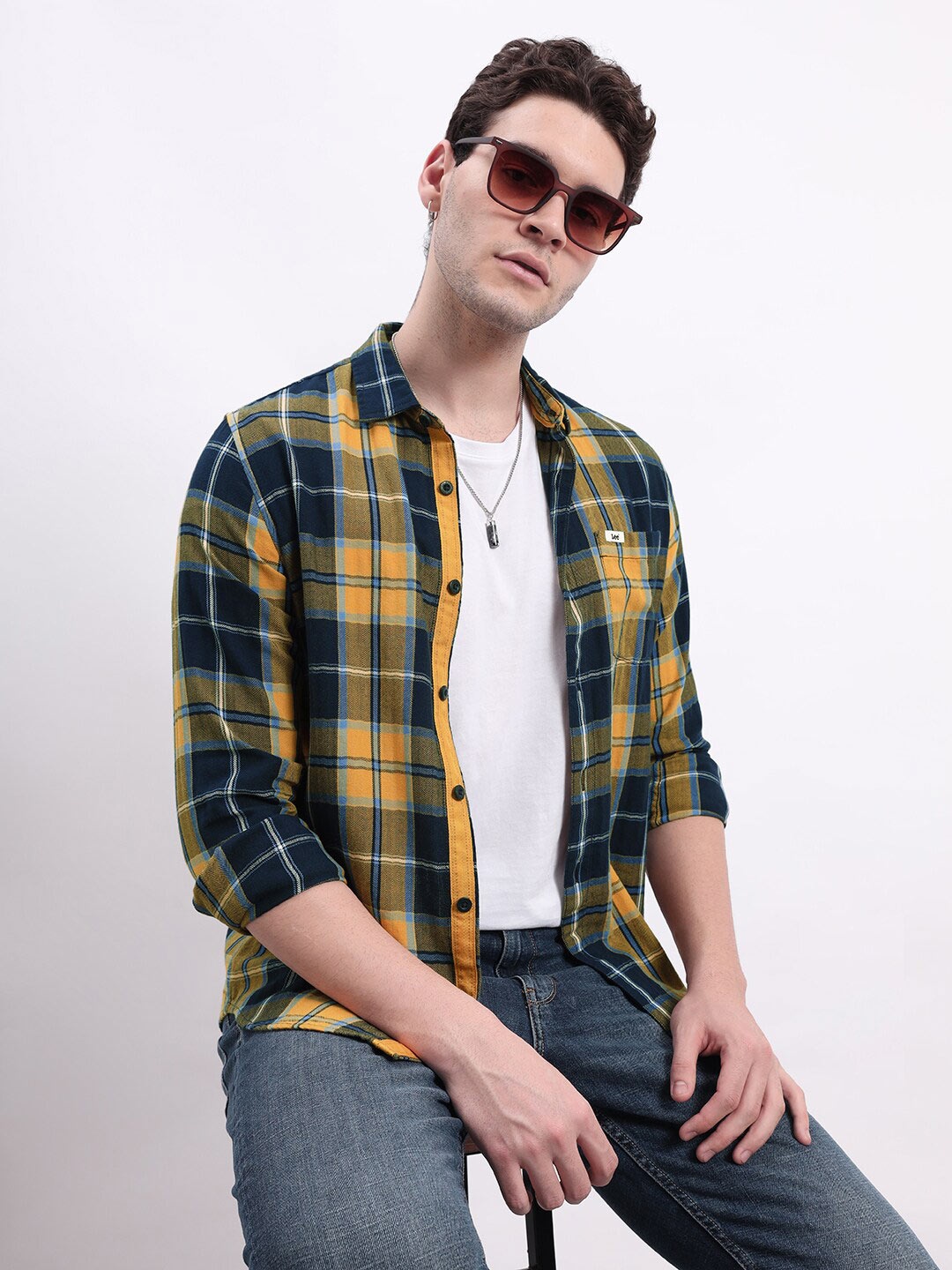 

Lee Checked Slim Fit Twill Shirt, Yellow