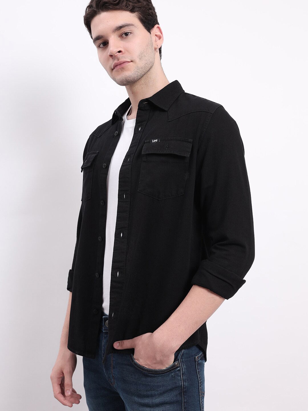 

Lee Classic Spread Collar Denim Pure Cotton Casual Shirt, Black