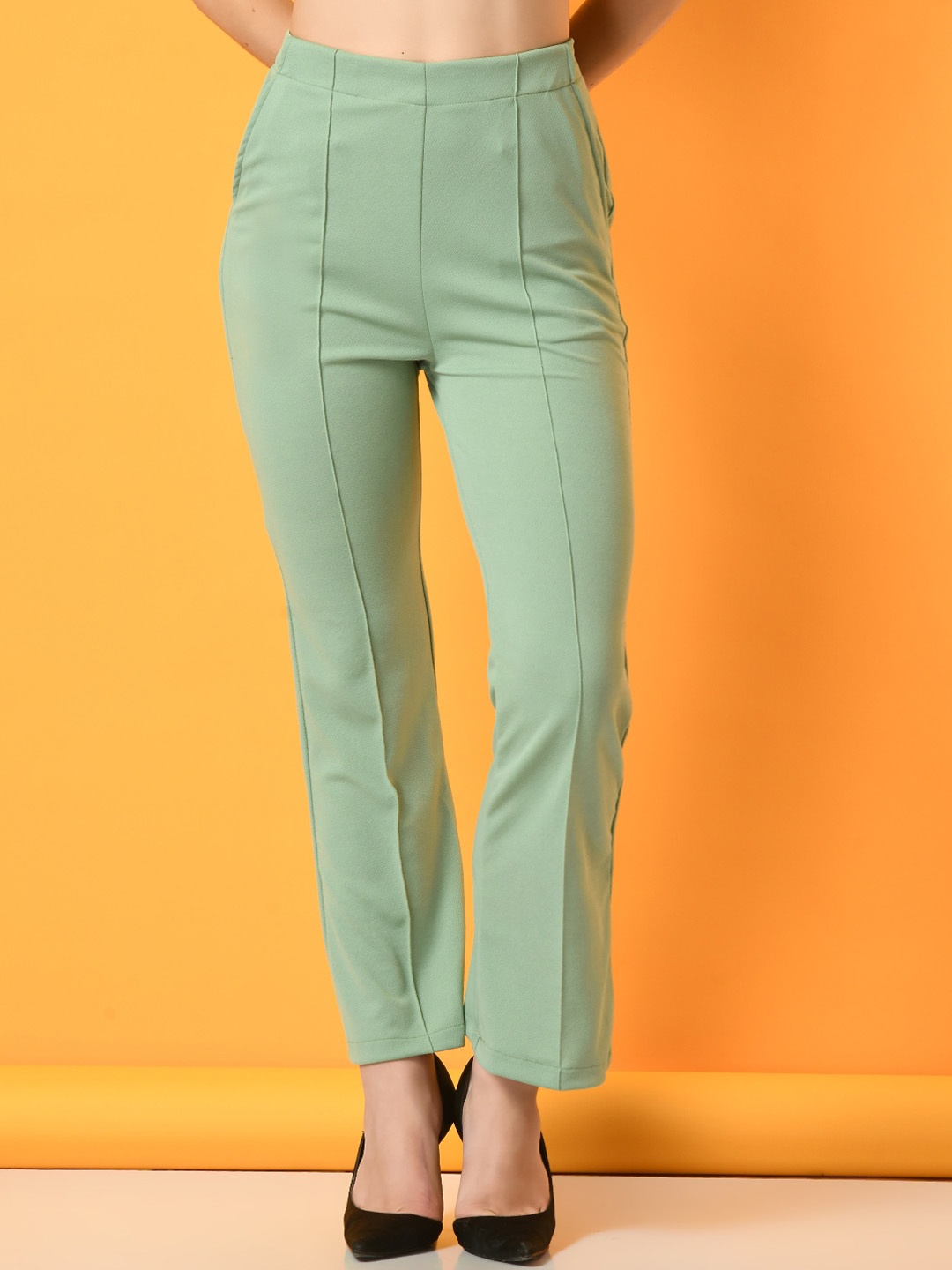 

KALINI Women Comfort Flared Wrinkle Free Trouser, Green