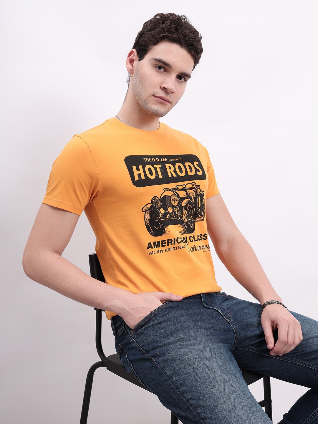 

Lee Typography Printed Pure Cotton Slim Fit T-shirt, Orange