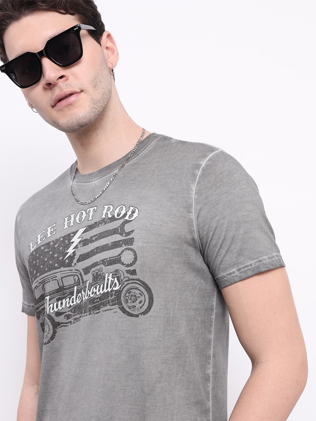

Lee Typography Printed Pure Cotton Slim Fit T-shirt, Grey