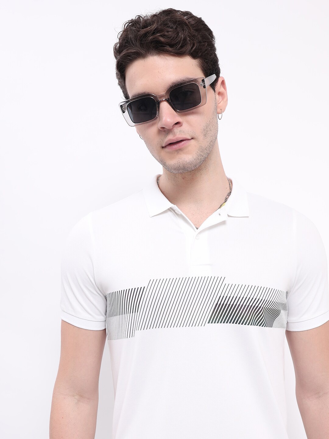 

Lee Geometric Printed Polo Collar Cotton Slim Fit T-shirt, White
