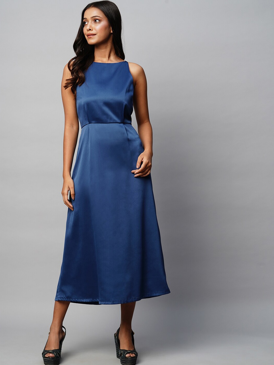 

Chemistry Round Neck Sleeveless Fit & Flare Midi Dress, Blue