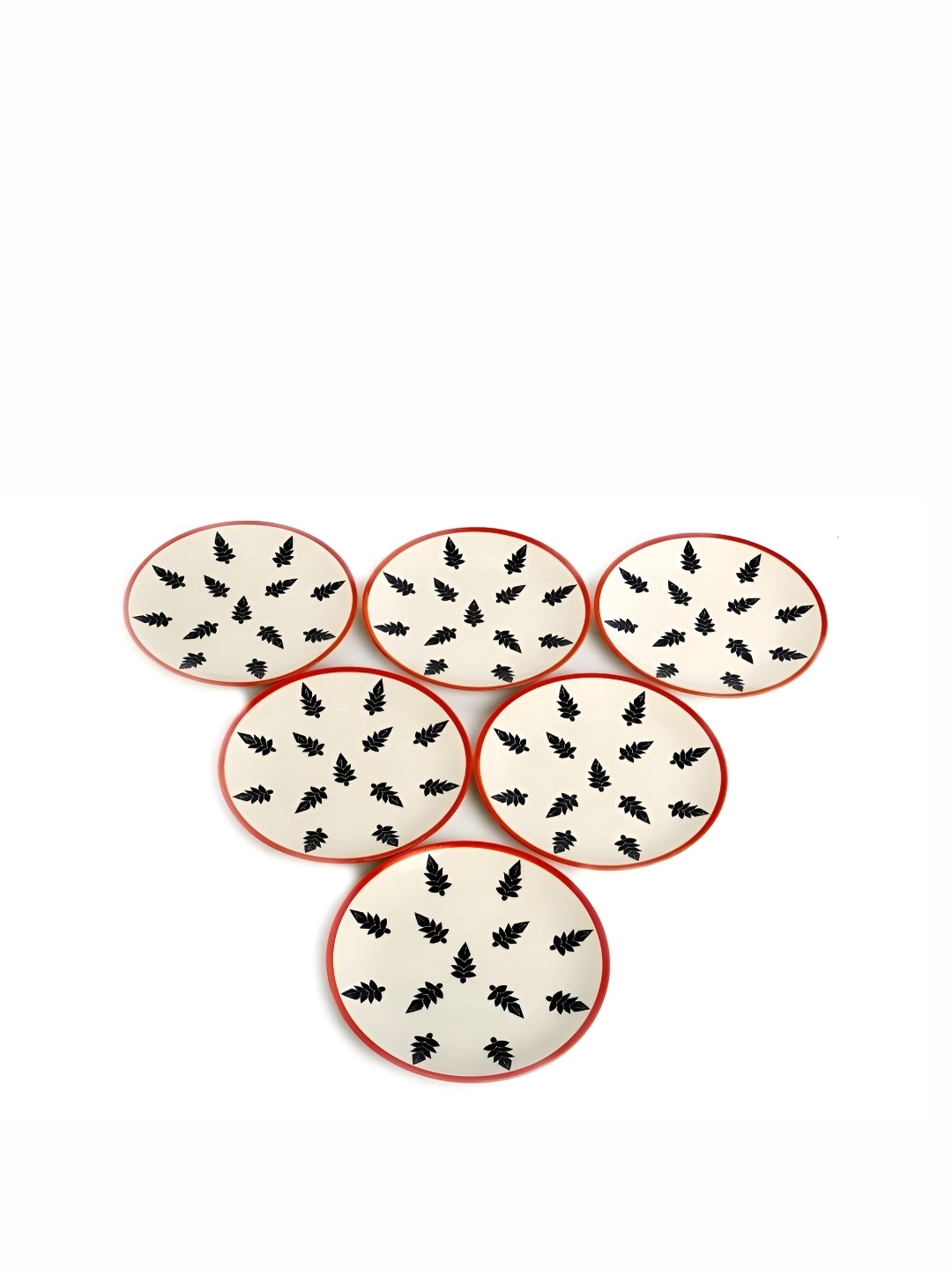 

caffeine Beige & Red 6 Pieces Ceramic Microwave Safe Dinner Plates