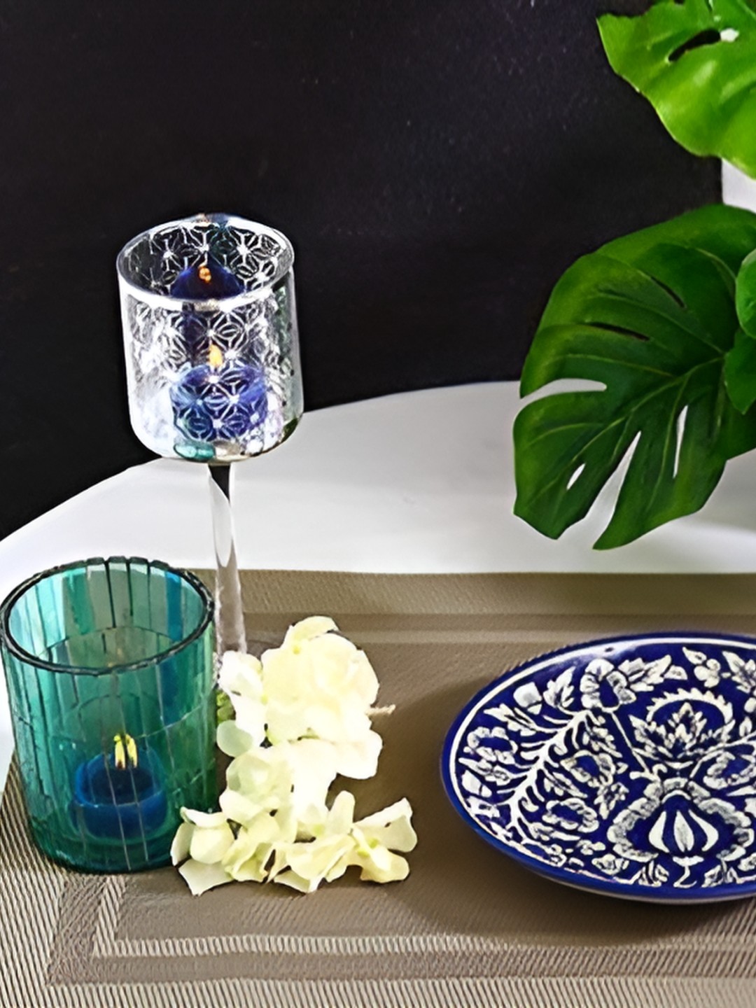 

caffeine White & Blue 6 Pieces Ethnic Print Ceramic Microwave Safe Dinner Plates