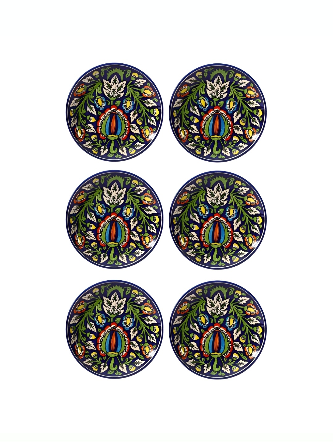 

caffeine Blue & Green 6 Pieces Floral Print Ceramic Microwave Safe Dinner Plates