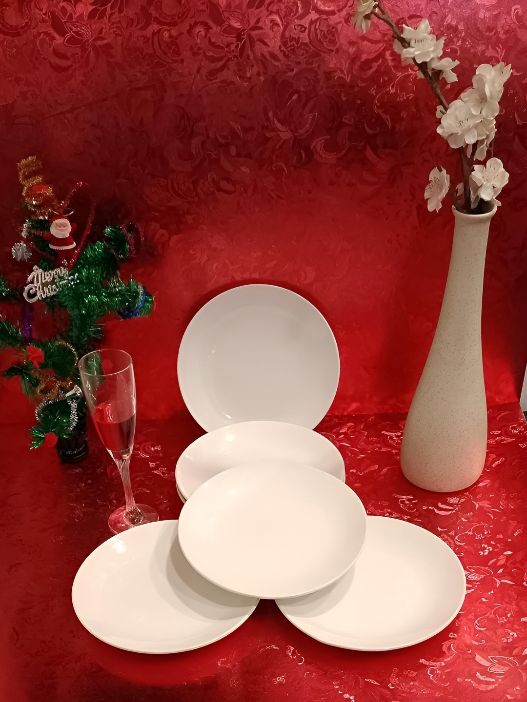 

Caffeine White 6 Pieces Ceramic Handmade Microwave Safe Glossy Dinner Plate