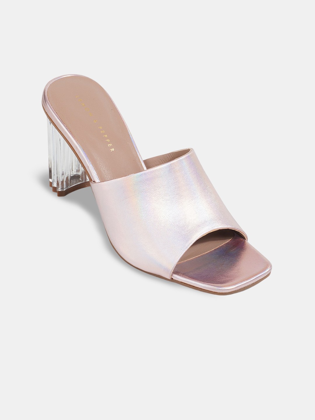 

LEMON & PEPPER Open Toe Party Block Mules, Rose gold