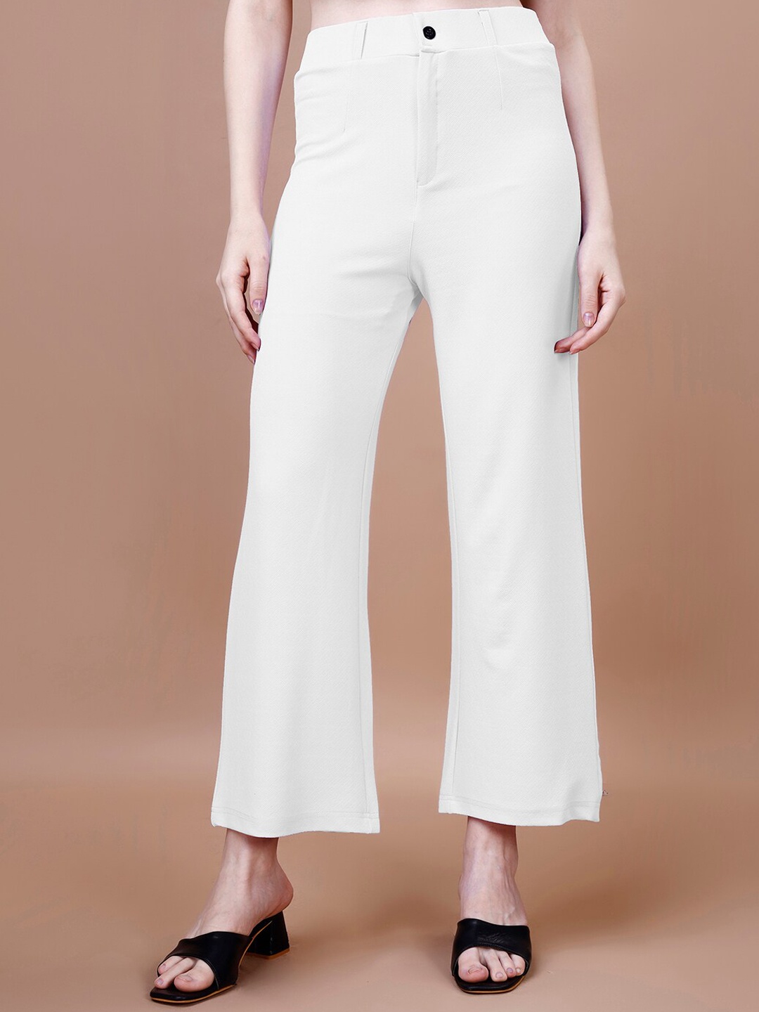 

FORKEY Women Relaxed Straight Fit High-Rise Easy Wash Trouser, White
