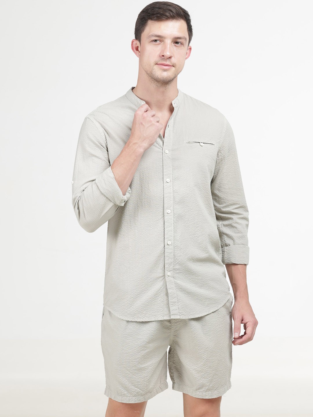 

POE Band Collar Pure Cotton Co-Ords, Beige