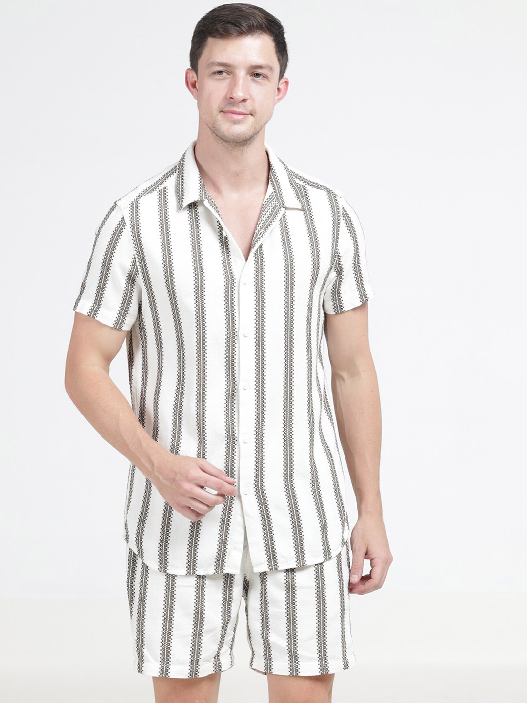 

POE Striped Shirt Collar Pure Cotton Co-Ords, Olive