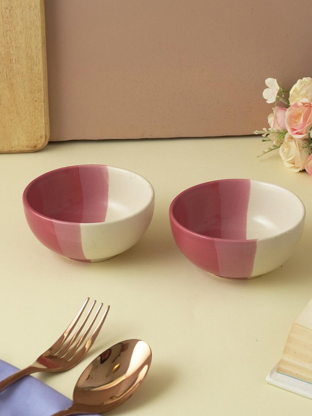 The Decor Mart Pink & 2 Pieces Ceramic Glossy Bowls