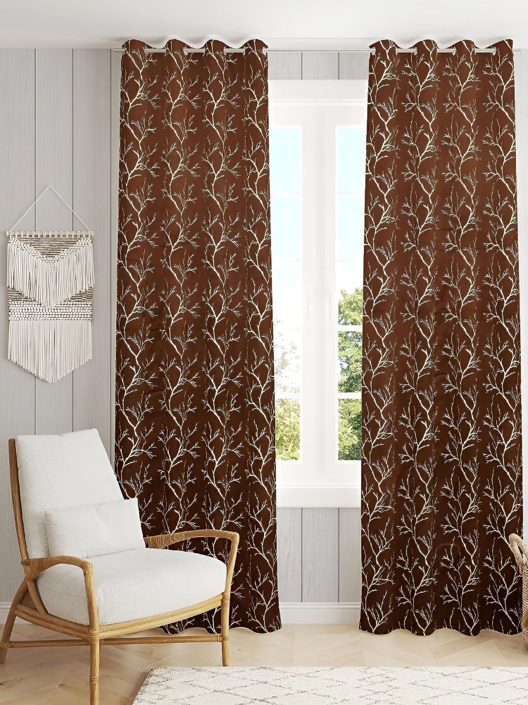 

LAFIONA Brown & Gold Toned 2 Pieces Room Darkening Door Curtains