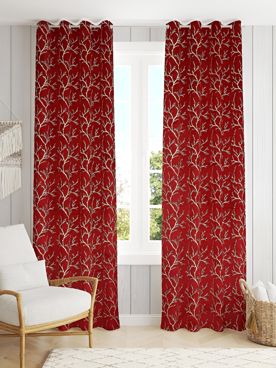 

LAFIONA Maroon & Grey 2 Pieces Room Darkening Door Curtains