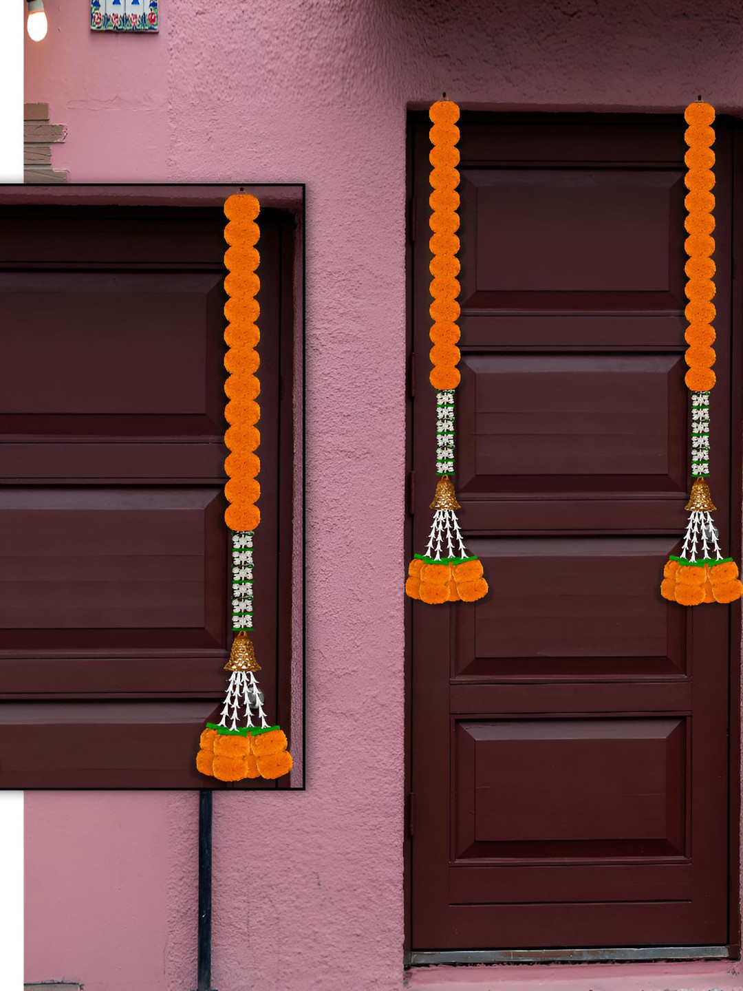 

iHandikart Orange coloured 20 Pieces Hanging Marigold Artificial Flower