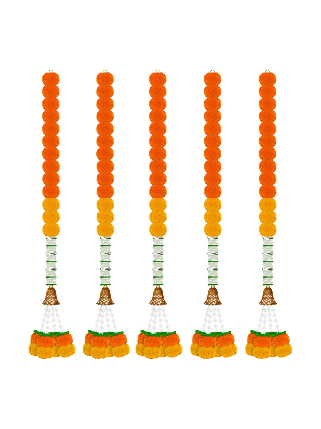 

iHandikart Orange 5 Pieces Hanging Marigold with Jasmine Garland Artificial Flower
