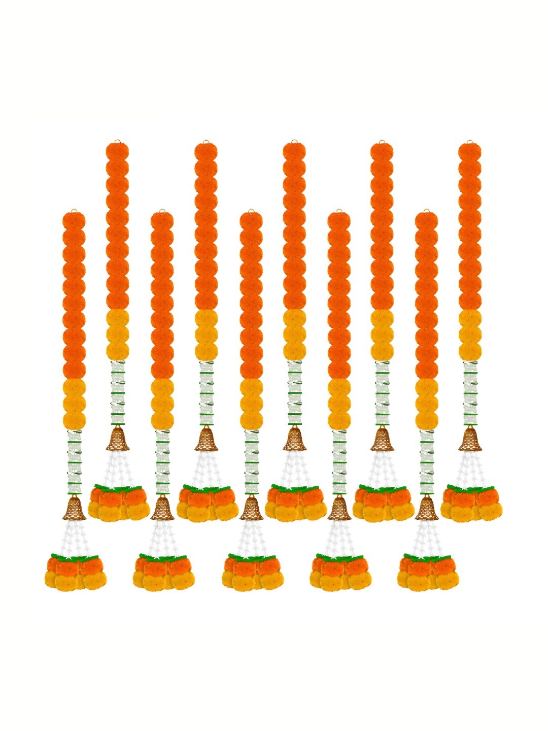 

iHandikart Orange 10 Pieces Hanging Marigold With Jasmine Garland Artificial Flower