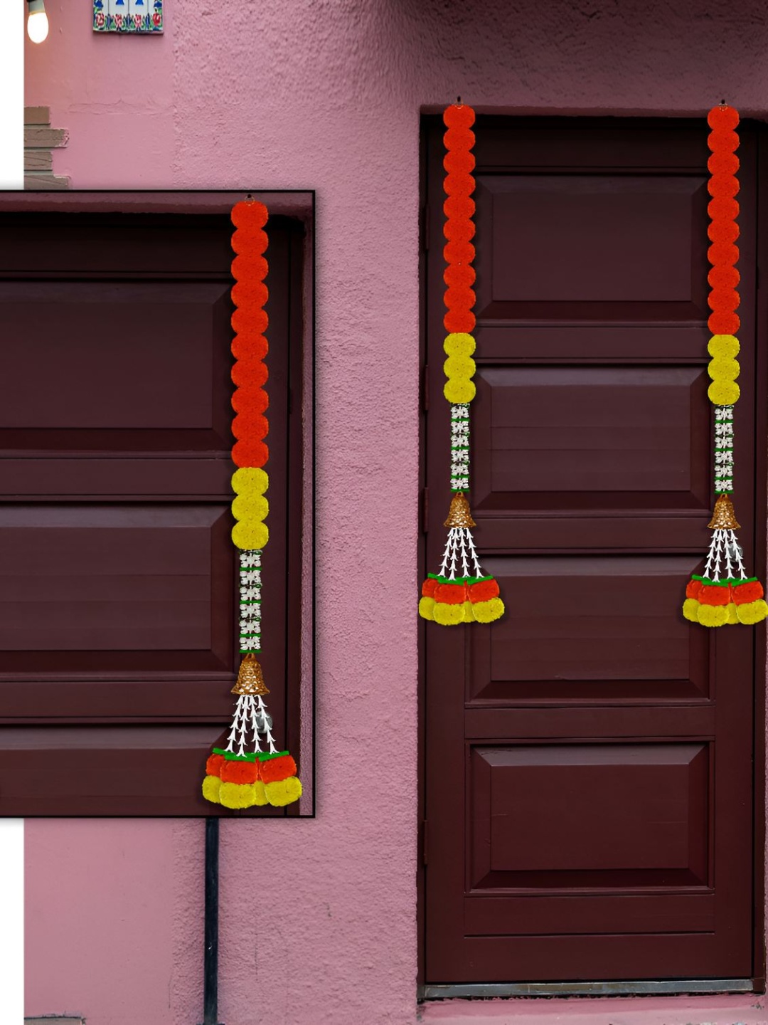 

iHandikart Orange & Yellow 15 Pieces Hanging Marigold Artificial Flower