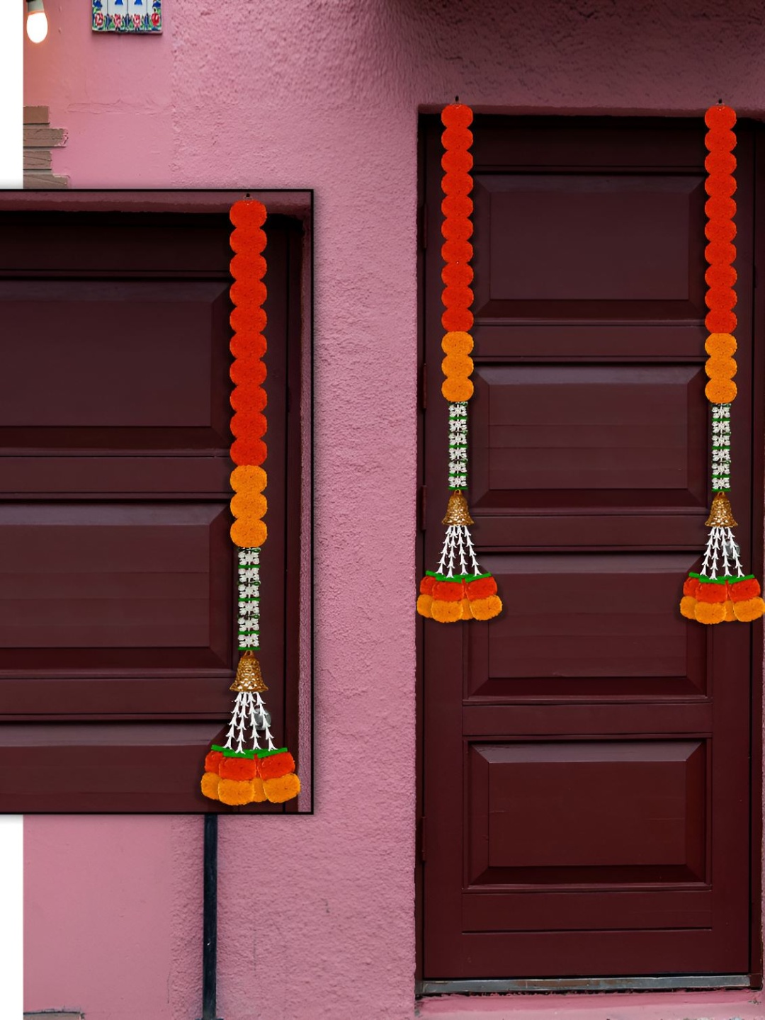 

iHandikart Red & Orange 2 Pieces Hanging Marigold Artificial Flower