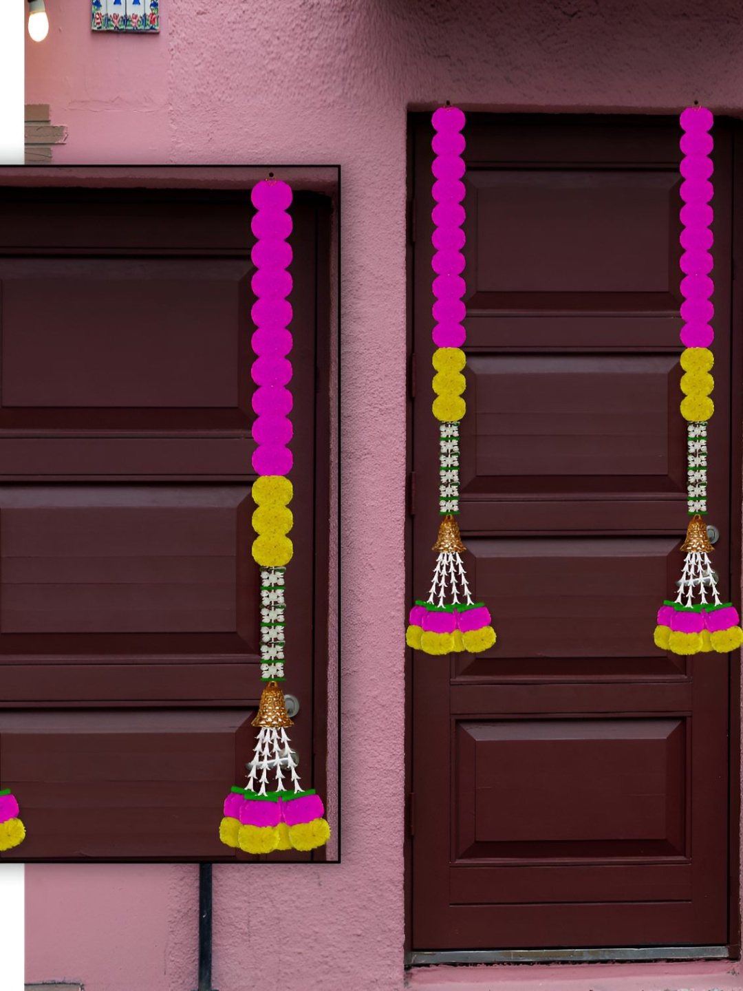 

iHandikart Pink & Yellow 10-Pcs Hanging Marigold Artificial Flower