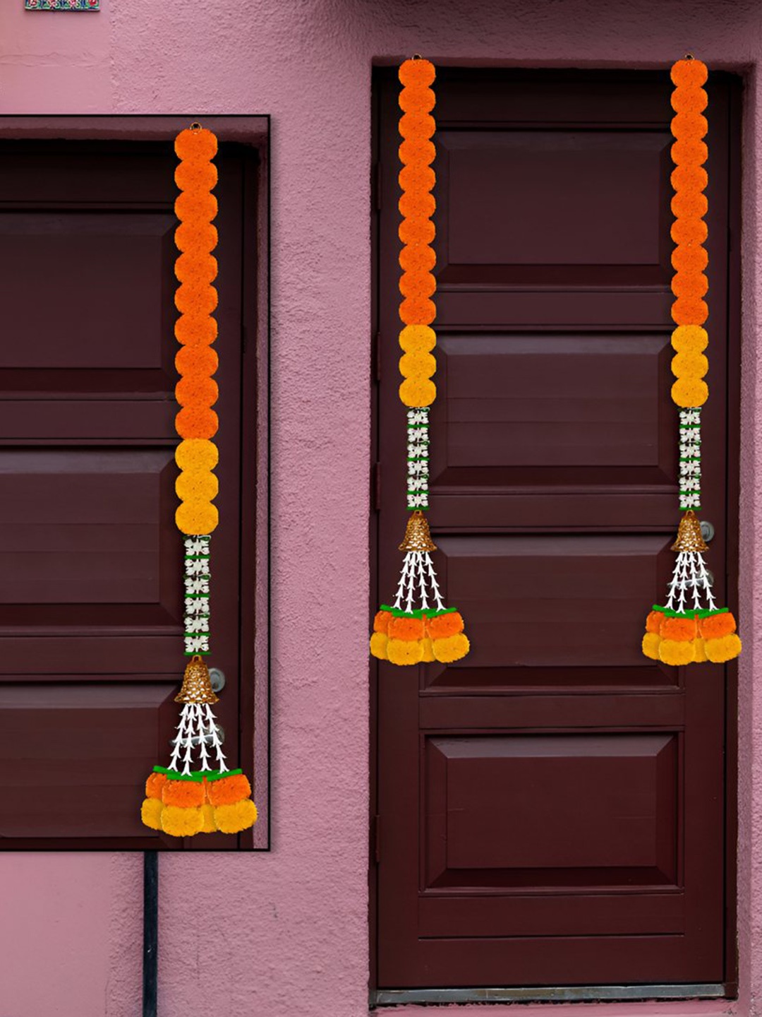 

iHandikart Orange Coloured 2 Pieces Hanging Marigold Artificial Flower