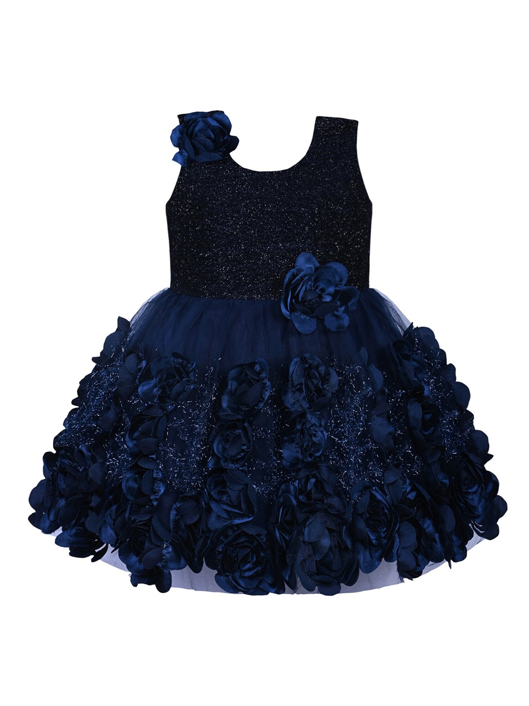 

Wish Karo Girls Embellished Sleeveless Net Fit & Flare Dress, Navy blue