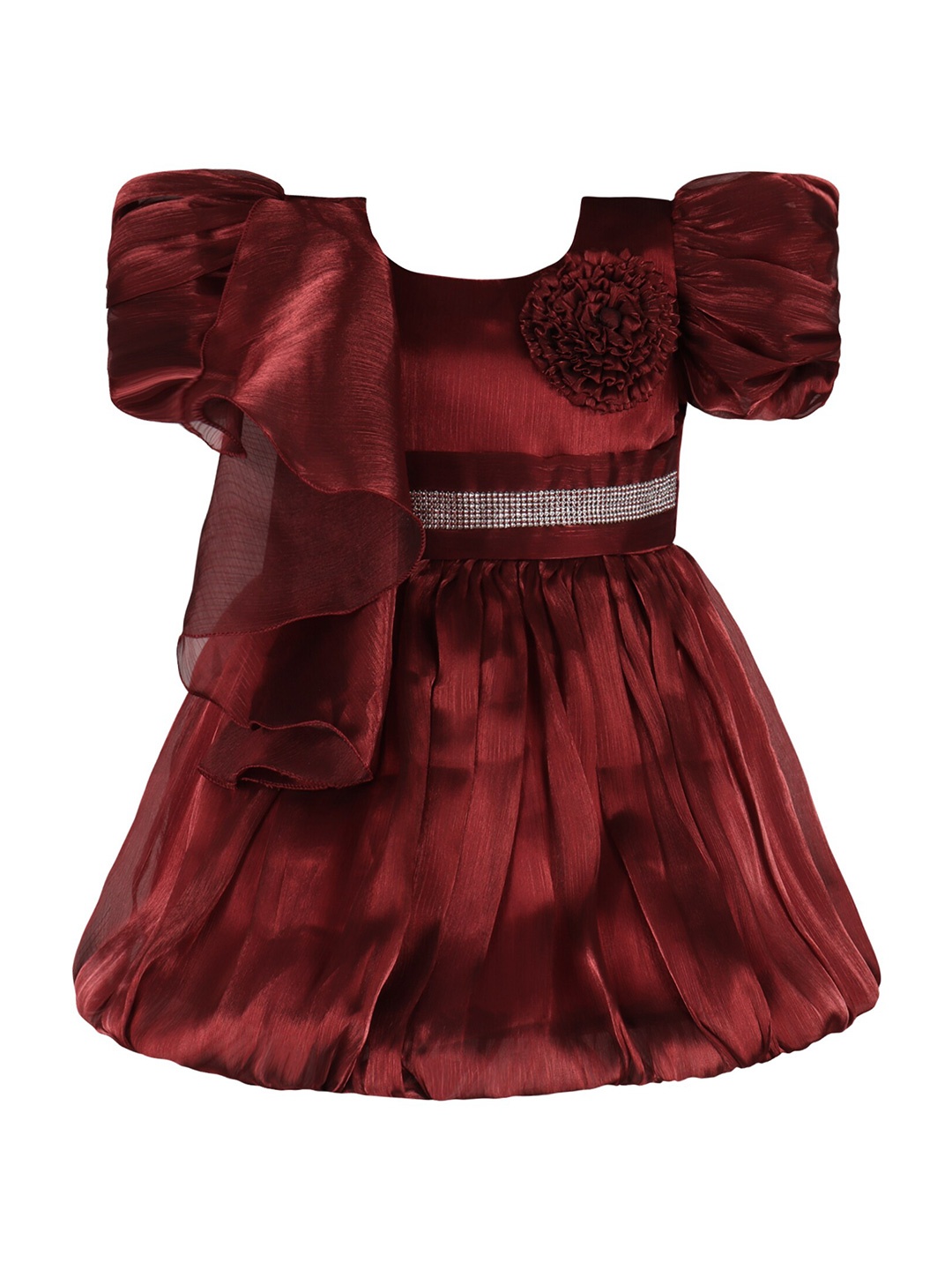 

Wish Karo Girls Corsage Puff Sleeve Satin Fit & Flare Dress, Maroon