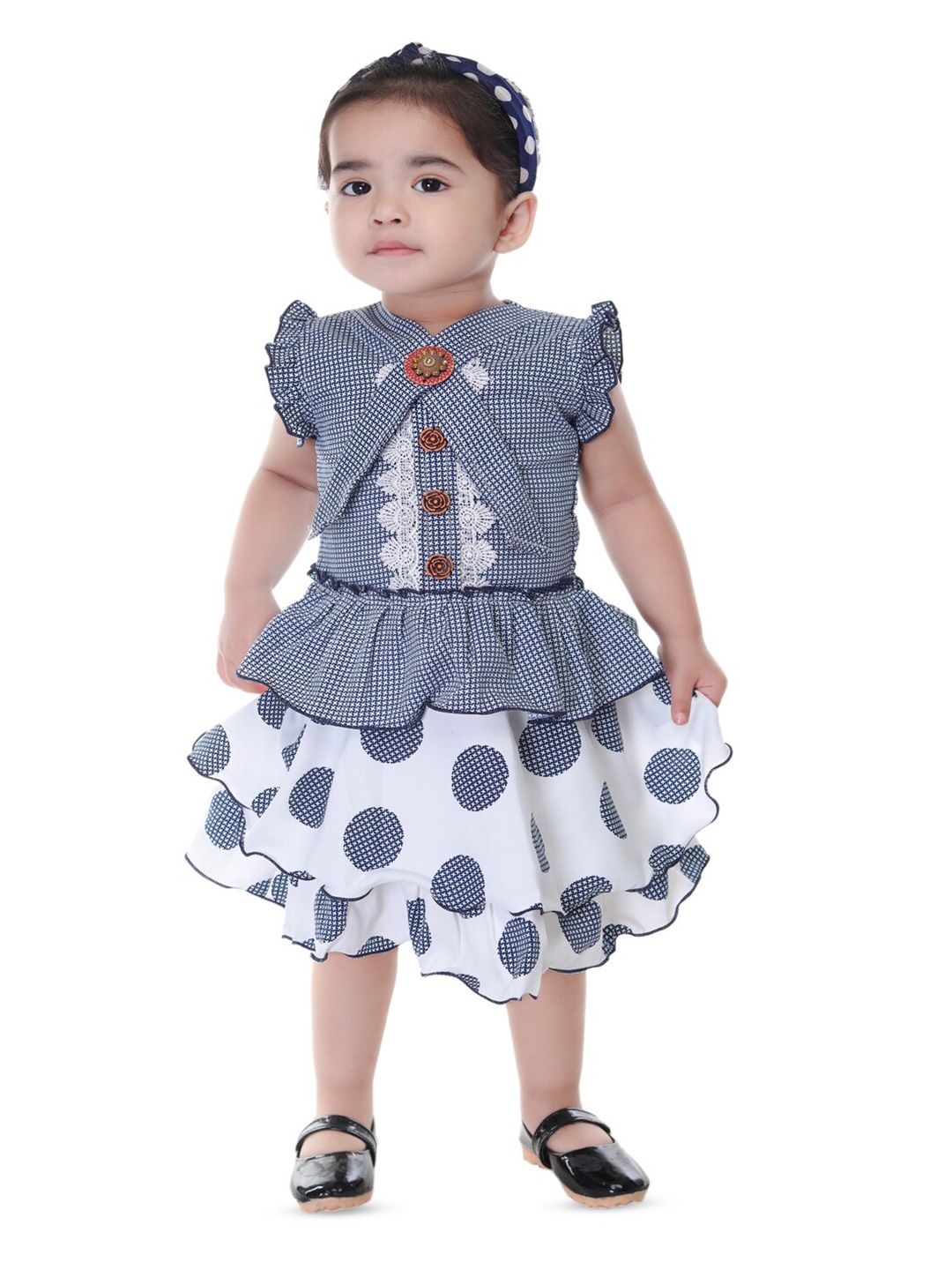 

BAESD Girls Geometric Printed V-Neck Layered Detailed Fit & Flare Dress, Blue